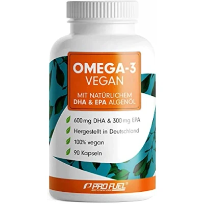 Obrázek omega 3 veganské kapsle 90x 2000 mg oleje z řas denně vysoká dávka 600 DHA + 300 EPA vysoce kvalitní DHA: poměr 2: 1 laboratorně testováno s