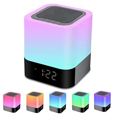 Obrázek Bluetooth reproduktor se světlem, lampa na noční stolek, dotykový stmívatelný budík, RGB změna barvy, LED přenosný reproduktor, stolní lampa, dárky pro dívky, děti, teenagery, chlapce, dárek