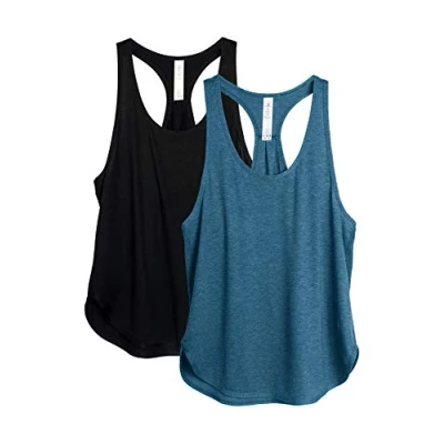 Obrázek icyzone Yoga Sport tank top dámský racerback běžecký fitness běžecké tričko horní díly, balení 2 ks, Black/Denim