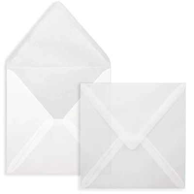 Obrázek Dopisní obálky transparentní 50 kusů čtvercové 15 x cm silná kvalita 92 gramů/m² lepení za mokra bez okénka