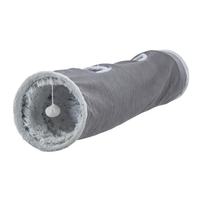 Obrázek Plyšový tunel pro kočky TRIXIE Harvey s hračkami, 4 vstupy šedý 27x116cm