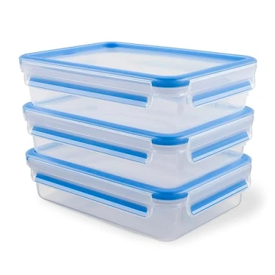 Obrázek Emsa 515645 Spona na potraviny a uzávěr, plast, průhledná / modrá, 1,2 litru, sada 3 krabic
