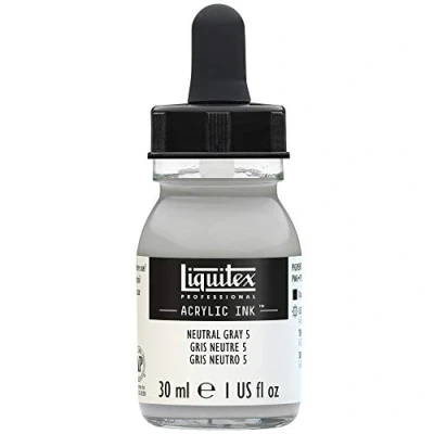 Obrázek Liquitex 4260599 tekuté profesionální akrylové barvy inkoust, tuš, 30 ml, vysoce pigmentovaná airbrush barva, neutrální šedá číslo 5