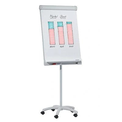 Obrázek FRANKEN Flipchart, popisovatelný, magnetický, mobilní, s kolečky, bílá tabule se stojanem, držák papíru a přihrádka na tužky, 67 x 95 cm, PRO Mobil, FC41, šedá