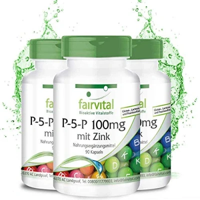 Obrázek Fairvital Pyridoxal 5 fosfát 100 mg 270 kapslí (90 x 3) aktivní vitamin B6 P se zinkem vysoké dávky a veganské