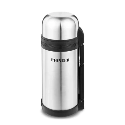 Obrázek Pioneer Venkovní izolační láhev z vysoce kvalitní ušlechtilé oceli s rukojetí a šálkem, 1,5 l, dvouplášťová, zabezpečená proti protékání, 8 hodin teplé nebo chlazené bez BPA kartáčovaná ocel
