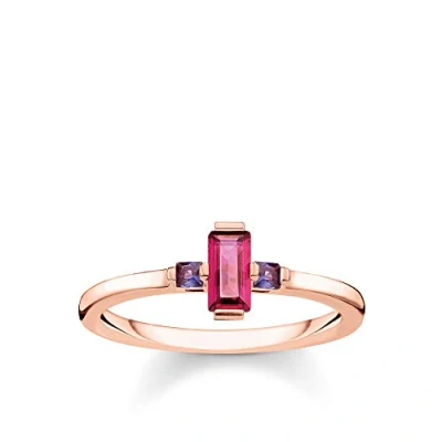 Obrázek Thomas Sabo Dámský prsten kámen bageta brus červený 925 sterlingové stříbro pozlacené růžovým zlatem TR2258 540 10 52, Mincovní stříbro, sklo.