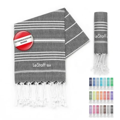 Obrázek LeStoff Premium hamam ručník 50 x 100 cm 100% bio bavlna, předpraný, udržitelný, lehký, savý a rychleschnoucí do koupelny, pro hosty, obličej, sport, cestování, kempování (antracit)