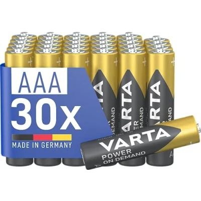 Obrázek VARTA Baterie AAA, 30 kusů, Power on Demand, alkalické, 1,5 V, zásobní prostor, chytré, flexibilní, výkonné, ideální pro počítačové příslušenství, přístroje Smart Home, Made in Germany [exkluzivně v