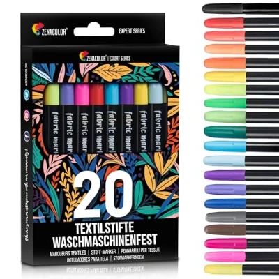 Obrázek 20 fixů na textil Zenacolor netoxické zvýrazňovače, vhodné dokumenty, permanentní značkovače, s jemným hrotem ideální trička, boty, tašky, jutové pytle a další druhy látek