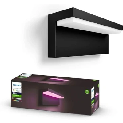Obrázek Philips Hue White &amp; Color Ambiance Nyro venkovní nástěnné světlo (1 020 lm), stmívatelná nástěnná lampa pro světelný systém s 16 miliony barev, chytré ovládání světla hlasem nebo aplikací, černá