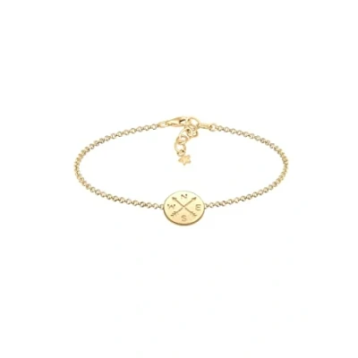 Obrázek Elli Dámský pravý šperk náramek Kompas Wanderlust Talisman ze sterlingového stříbra 925 pozlacený 16 cm délka, Mincovní stříbro