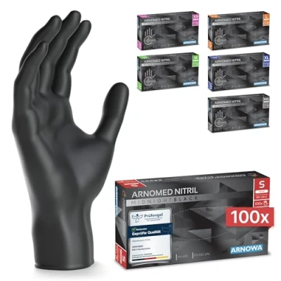 Obrázek ARNOMED rukavice na jedno použití 100 kusů/krabice, černé jednorázové S, nitrilové bez pudru a latexu, k dispozici ve vel. M, L XL