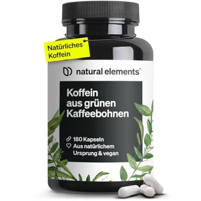 Obrázek Kapsle s kofeinem 200 mg přírodního kofeinu/kapsle 180 kapslí přírodní alternativa k kofeinu tabletám veganské, vysoké dávky vyrobeno v Německu a laboratorně testováno