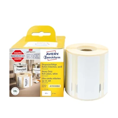 Obrázek AVERY Zweckform A1933084 Dymo LabelWriter etikety odolné proti povětrnostním vlivům kompatibilní s 1933084 (57 x 32 mm, 1 role400 plastové nálepky, samolepicí, pro tiskárny štítků LW Dymo, popisovací