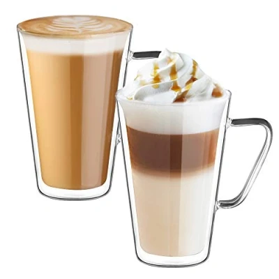 Obrázek ecooe Dvoustěnné sklenice latte Macchiato sada borosilikátového skla kávové šálky sklo 2dílná 450 ml na kávu čaj s uchem cappuccino, macchiato, čaj, zmrzlina, mléko, pivo
