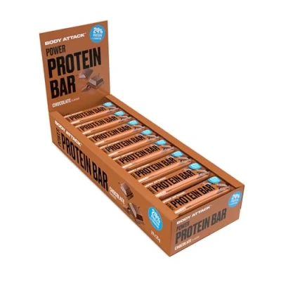 Obrázek Body Attack proteinová tyčinka čokoláda, 24 x 35 g Fitness s nízkým obsahem tuku proteinové tyčinky důležitými vitamíny, L karnitin a 25% kvalitní mléčné bílkoviny Made in