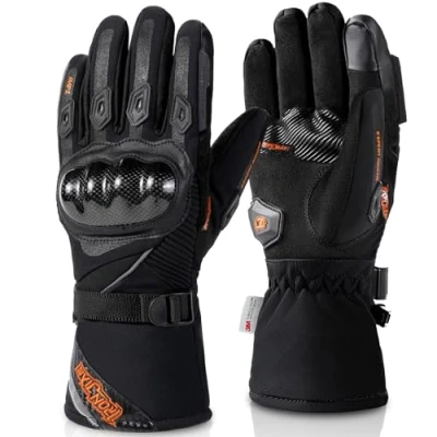 Obrázek BORLENI Winter Motorradhandschuhe Herren, Motorrad Handschuhe Herr Warm Winterhandschuhe Wasserdicht Winddichte mit Touchscreen Knöchelschutz Schwarz L