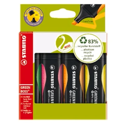 Obrázek Ekologický zvýrazňovač STABILO GREEN Boss balení 4 ks zelená, růžová, oranžová, žlutá
