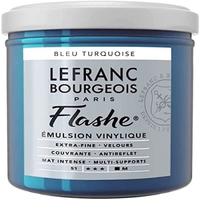 Obrázek Lefranc Bourgeois 300634 Flashe akrylová barva &amp; vinylová barva, vysoce pigmentovaná, elastická, stálá na světle, odolná proti stárnutí, matná, pro vnitřní i venkovní použití, květináč 125 ml tyrkysově modrá