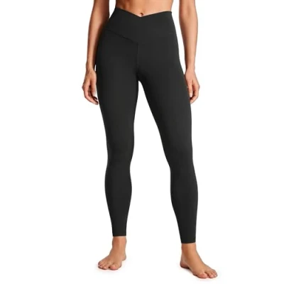 Obrázek CRZ Yoga Dámské Legíny Butterluxe Cross Waist Workout V High Waisted pro kontrolu břicha Gym 64/71 cm, černá