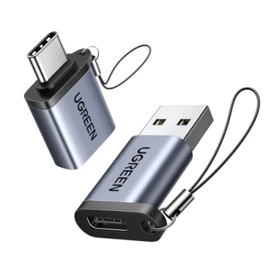 Obrázek UGREEN adaptér USB C na a 3.2 10 Gbps (2 kusy) kompatibilní s iPhone 16 15 Pro Max iPad Galaxy S24 S23 série laptopy atd. (šedý)
