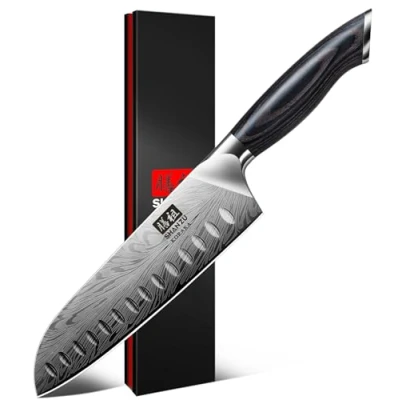 Obrázek SHAN ZU kuchyňský nůž z práškové oceli, japonský kuchařský Santoku, 18 cm profesionální šéfkuchaře s vysokým obsahem uhlíku, ostrý ergonomickou dřevěnou rukojetí Pakka