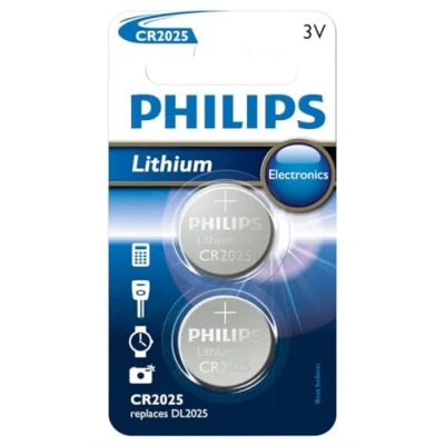 Obrázek Philips Knoflíkové baterie CR2025 2 kusy jednorázové 3 V/150 mAh vhodné pro hodinky, kalkulačky a klíče od auta lithiová
