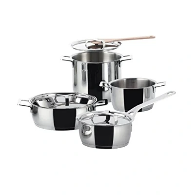 Obrázek Alessi Pots&amp;Pans AJM100S7 designová sada hrnců z ušlechtilé oceli s magnetickým dnem, 7dílná, 11,5 x 45 14 cm, stříbrná