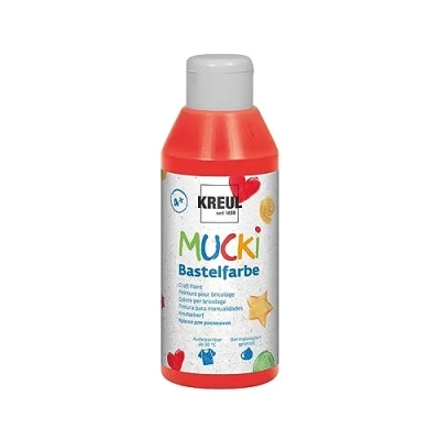 Obrázek KREUL 24205 Mucki barva pro kutily děti, 250 ml v červené, dětská malířská na vodní bázi, bez parabenů, lepku, laktózy a veganská, omyvatelná, malovatelná štětcem houbou