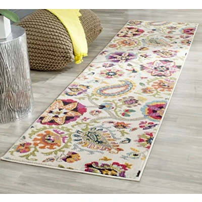 Obrázek SAFAVIEH Boho koberec do obývacího pokoje, jídelny, ložnice Monaco Collection, krátká předsíň, slonová kost a multi, 66 X 244 cm