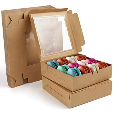 Obrázek BELLE VOUS Hnědý kraftový papír Cupcake Transportní box Karton s okénkem (12 ks) 23 x 6,5 cm jednorázové balicí boxy Na sušenky, muffiny, dorty, pralinky balení &amp; košíčky