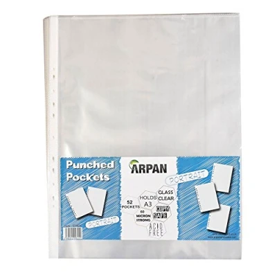 Obrázek Arpan děrované průhledné obaly, formát A3, pro kancelář, povolání, školu, na výšku, pevný plast, 52 kusů