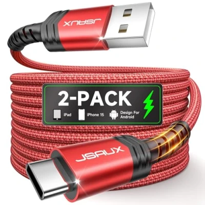 Obrázek Nylonový nabíjecí kabel USB typ C Jsaux [2 kusy po 2 m] pro Samsung Galaxy S9 S8 Plus,Note 9 8,A3 A5 2017,LG G5 G6 V20 V30,HTC 10 U11,Sony Xperia XZ Xa1, Huawei Honor 8 9, P10 P20 Lite P9, Mate9 atd.