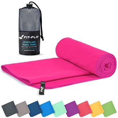 Obrázek Fit Flip Ručník z mikrovlákna kompaktní ručníky ideální jako sportovní ručník, cestovní plážová osuška rychleschnoucí a lehká velká (1 x 40 80 cm, růžová)