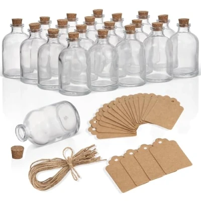 Obrázek THE TWIDDLERS 20 mini skleněných lahví s korkem a etiketami, 50 ml kutilství, DIY, koření, dárky pro hosty, dekorace, svatby