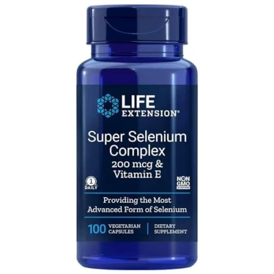 Obrázek Life Extension Selenium Complex &amp; Vitamin E (selenový komplex), 100 veganských kapslí, laboratorně testováno, bezlepkové, vegetariánské, bez sóji, genetického inženýrství