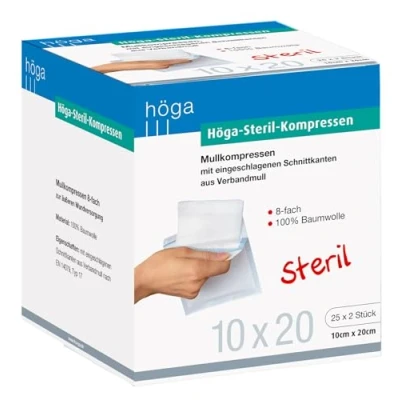 Obrázek Höga Sterilové komprese, sterilní gázové obklady 10 x 20 cm 25 2 ks, sterilní, 8 kusů, EN 14079 typ 17