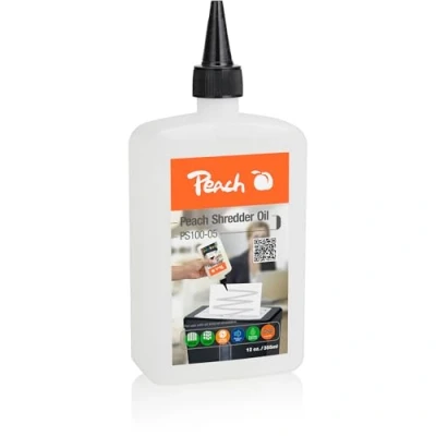 Obrázek Peach Olej na skartování dokumentů PS100 05 obsah 355 ml péče pro vaši skartovačku vhodný všechny skartovačky, manuální, prořezávání, černá