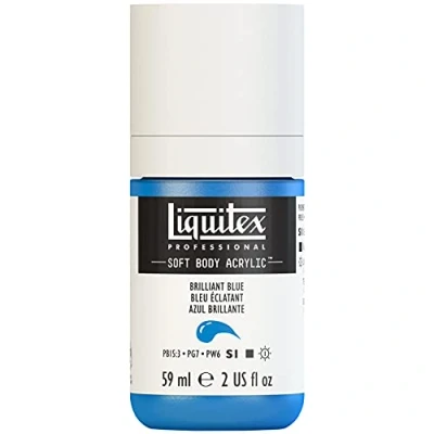 Obrázek Liquitex 1959570 profesionální akrylová barva Soft Body umělecká v krémové krycí konzistenci, vysoká pigmentace, stálobarevná a odolná proti stárnutí, 59 ml láhev brilantní modrá