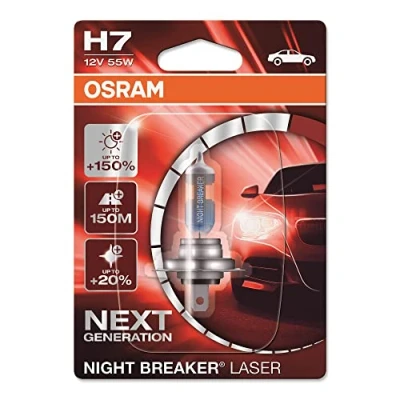 Obrázek OSRAM NIGHT BREAKER LASER H7, +150% více jasu, halogenová žárovka do světlometu, 64210NL 01B, 12V osobní automobily, Single Blister (1 žárovka)