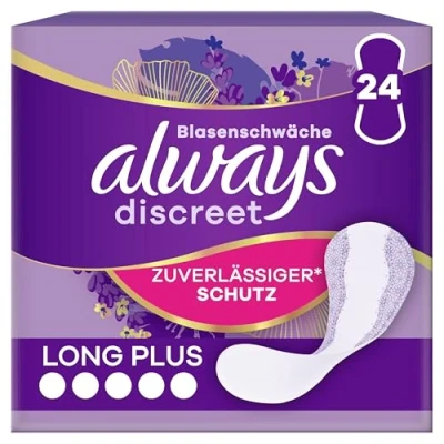 Obrázek Always Discreet inkontinenční vložky Long Plus (24 obvazů) pro dámy, silná ochrana, kterou sotva cítíte