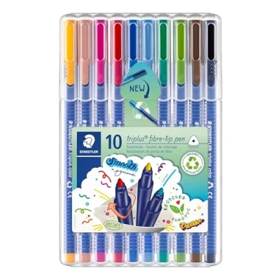 Obrázek STAEDTLER Popisovače triplus color, trojhranné, stabilní, špička odolná proti promáčknutí, šířka čáry cca 1 mm, vhodné pro děti, sada s 10 brilantními barvami ve stabilním, nastavitelném boxu