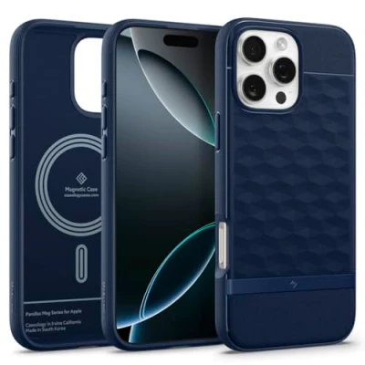 Obrázek Caseology Parallax Mag Pro iPhone 16 [ergonomické 3D Hexa Cube] magnetické ochranné pouzdro s ochranou proti pádu ve vojenské kvalitě Midnight Blue