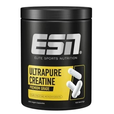 Obrázek ESN Ultrapure Monohydrát Creatine, 300 kapslí, 100 porcí, kreatinové kapsle, podpora pro budování svalů, výkon a mozku, mikrojemné dokonale rozpustné, veganské vyrobeno v Německu