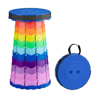 Obrázek Relaxdays Teleskopická stolička, skládací, popruh, outdoor, výškově nastavitelná kempinková V x Š H 44,5 25 cm, barevná