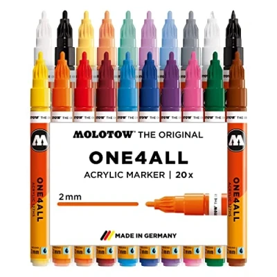 Obrázek Molotow One4All 127HS akrylový popisovač Main Kit 1 (2,0 mm tloušťka linky, vysoce kryjící a permanentní, odolný proti UV záření, pro téměř všechny podklady), tříděné 20 kusů