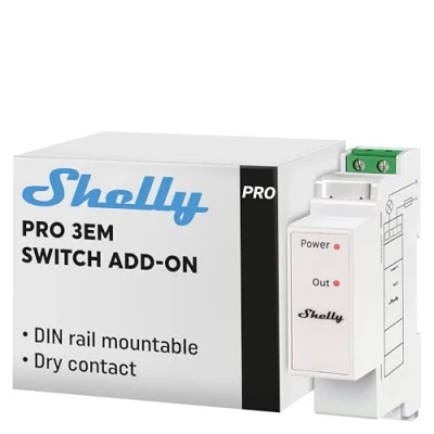 Obrázek Shelly Pro 3EM Switch Add on suché kontakty možnost montáže na DIN lištu Domácí automatizace iOS Android App Není nutný rozbočovač