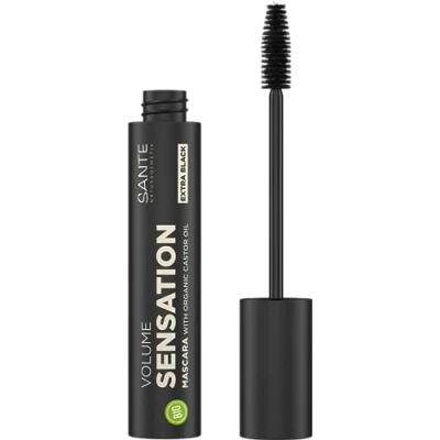 Obrázek SANTE Naturkosmetik Řasenka Volume Senzace 01 Extra černá, černá řasenka pro senzační objem řas, přírodní make up, s bio ricinem a mandlovým olejem, veganská, 12 ml