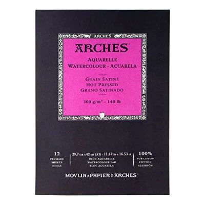 Obrázek ARCHES A1795099 Aquarelle 100% Satin 300g geleimter Block A3 12 Blatt Naturweiß